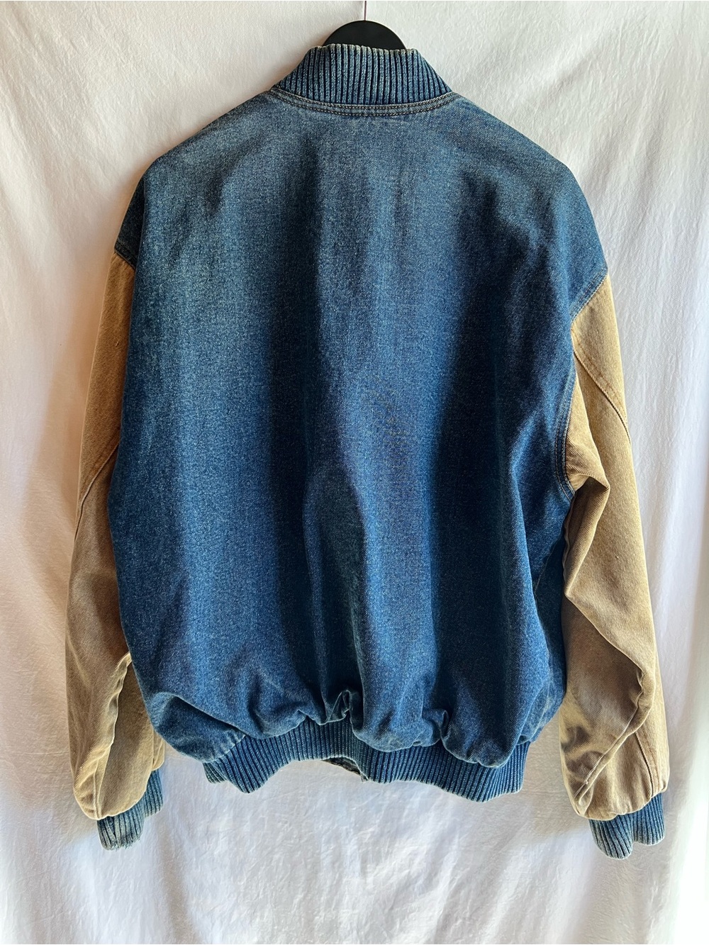 Vintage Caterpillar Denim Varsity Jacket Mens L Workwear CAT Snap Front - Picture 10 of 12